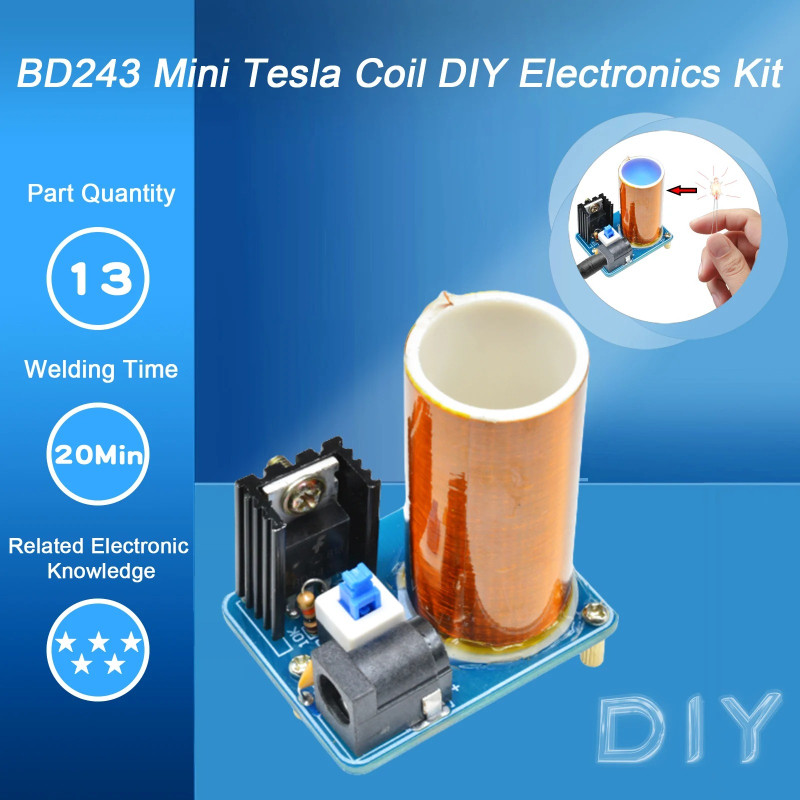 BD243 Mini Tesla Coil Kit Đạo cụ ma thuật DIY Phần Đèn rỗng Công nghệ Tự làm Điện tử BD243C