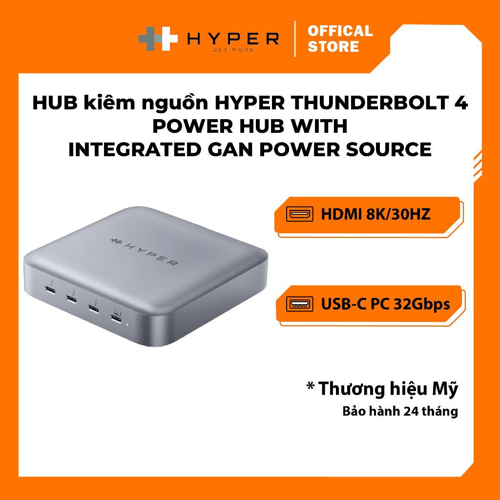 Hub kiêm luôn nguồn Hyper Thunderbolt 4 Power Hub with Integrated Gan Power Source – HDTB4PH, tốc độ