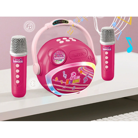 Máy Karaoke Mini Cho Trẻ Em Bé Gái Loa Bluetooth Di Động Với 2 Mic Không Dây Đồ Chơi Quà Tặng Quà Tặ