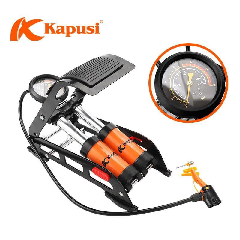Bơm hơi xe đạp chân Kapusi Japan, Bơm xe máy, xe đạp, ô tô, bóng bá, bóng bay 1 và 2 piston
