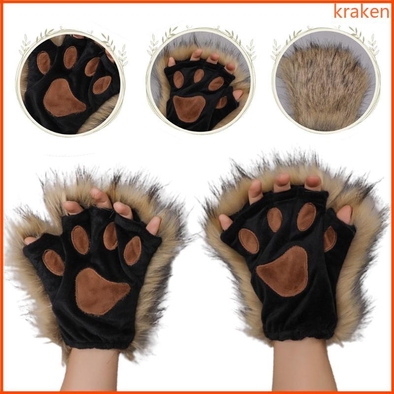 1 Pair Furry  Gloves Cats Girls Cosplay Accessory  Plush Wolf Paws