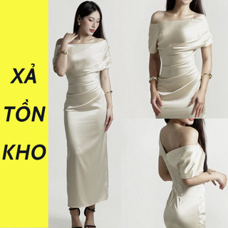    DEAL XẢ KHO   Váy Lụa Trễ Vai Đầm Body Lệch Vai SC757 Váy Trễ Vai Dáng Dài Body Lụa Quyến Rũ Đầm Đi Tiệc Sang Chảnh 