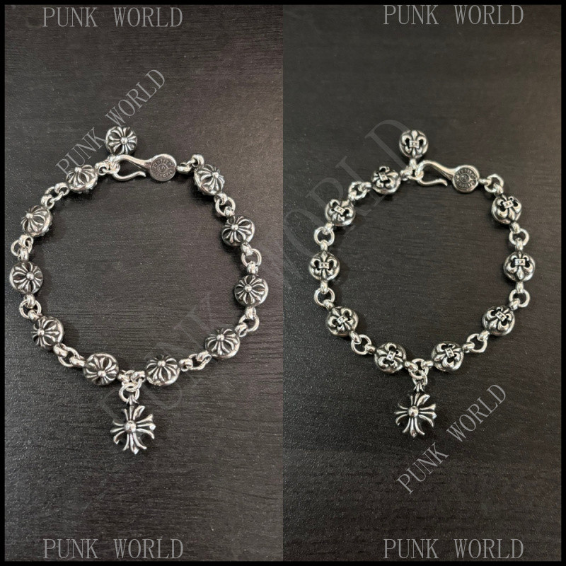 CHROME HEARTS Bộ đôi mặt dây chuyền và vòng tay bạc 925 artichoke bóng chữ thập, phong cách retro pu