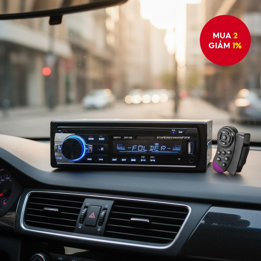 Dàn âm thanh ô tô MP3 1 Din với Bluetooth, FM, USB, SD, AUX, thiết kế gắn trên bảng điều khiển.