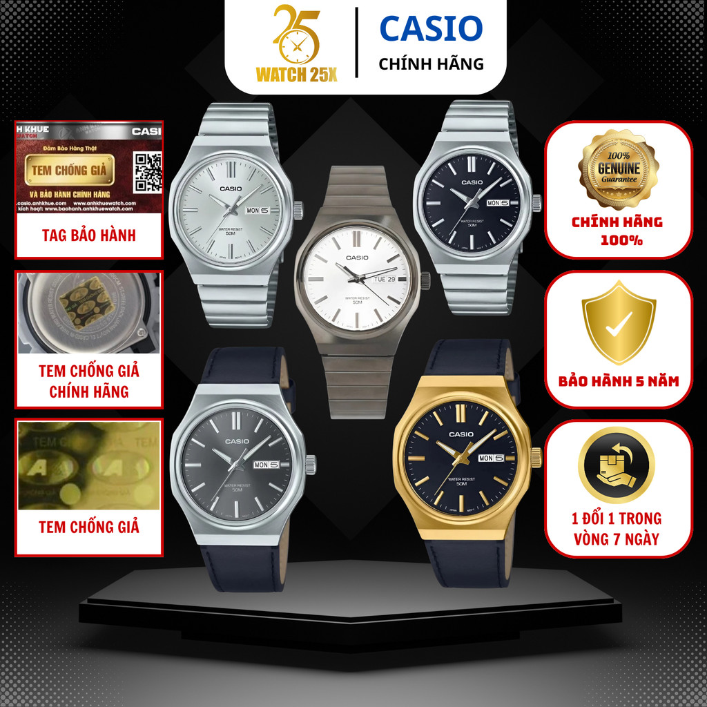 Đồng Hồ Nam Casio Series MTP-E735 Watch25x - Classic Kính Khoáng Lịch Ngày Lịch Thứ Thời Trang