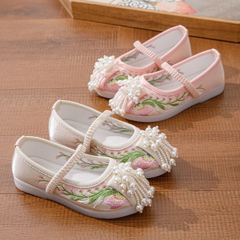 Bé Gái Hanfu Giày Thêu Ngày 6 Giày Hiệu Suất March 3 Dân Tộc Giày Vải Đế Mềm Phong Cách Trung Hoa Re