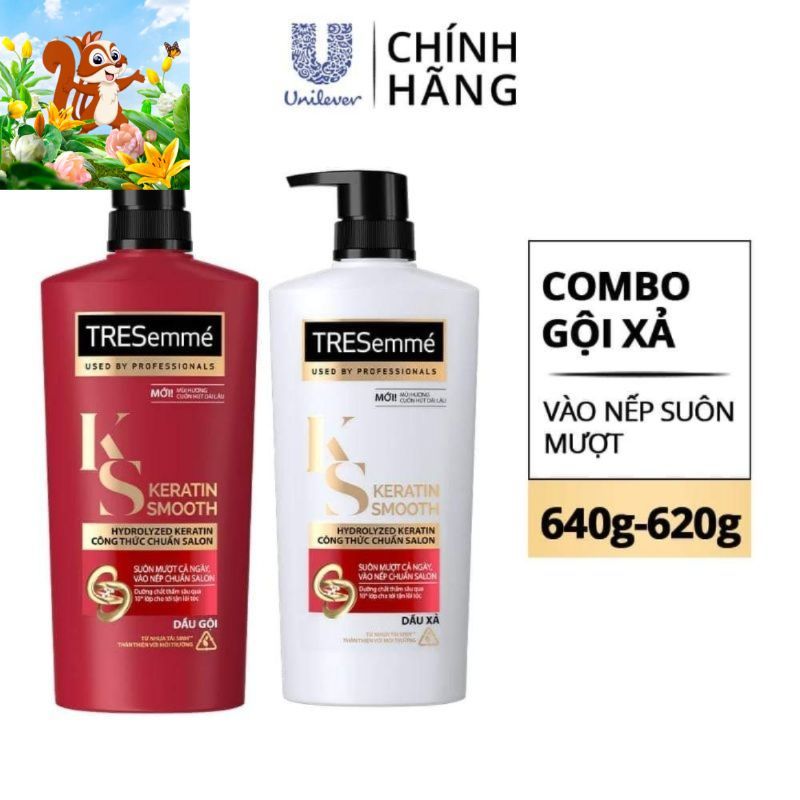 Dầu xả TResemme Keratin Smooth 620 gr & Dầu gội tresemme keratin smooth vào nếp suôn mượt 640 Gr