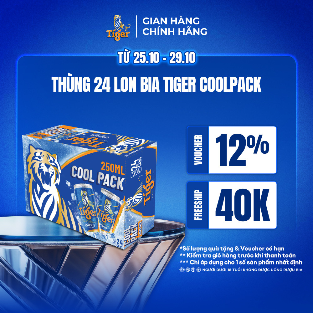 Thùng 24 Lon Bia Tiger Coolpack 250ml