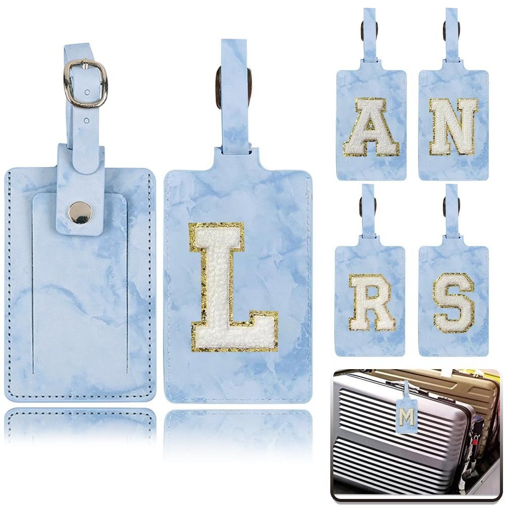 Blue Luggage tag  information checked luggage anti-loss luggage box identification plate Golden embr