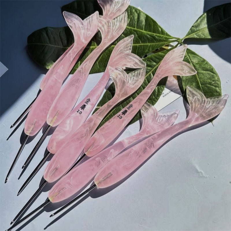 Jinlan Móc Hồng Đuôi Cá Hibiscus Nhựa Tay Cầm Bằng Thép Không Gỉ Kim R Len Đan Dụng Cụ.20251108