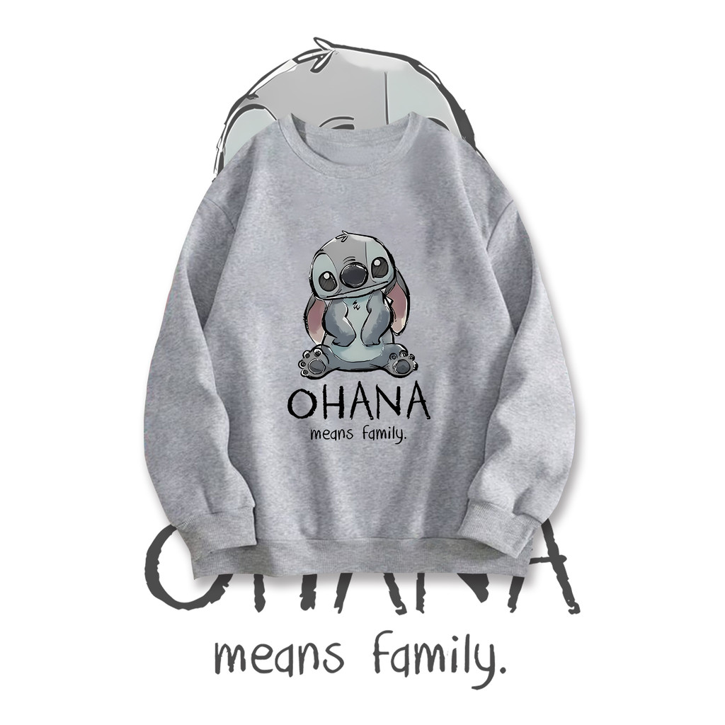 Áo nỉ gia đình Stitch < OHANA} Áo cổ tròn ấm áp in chữ Slogan
