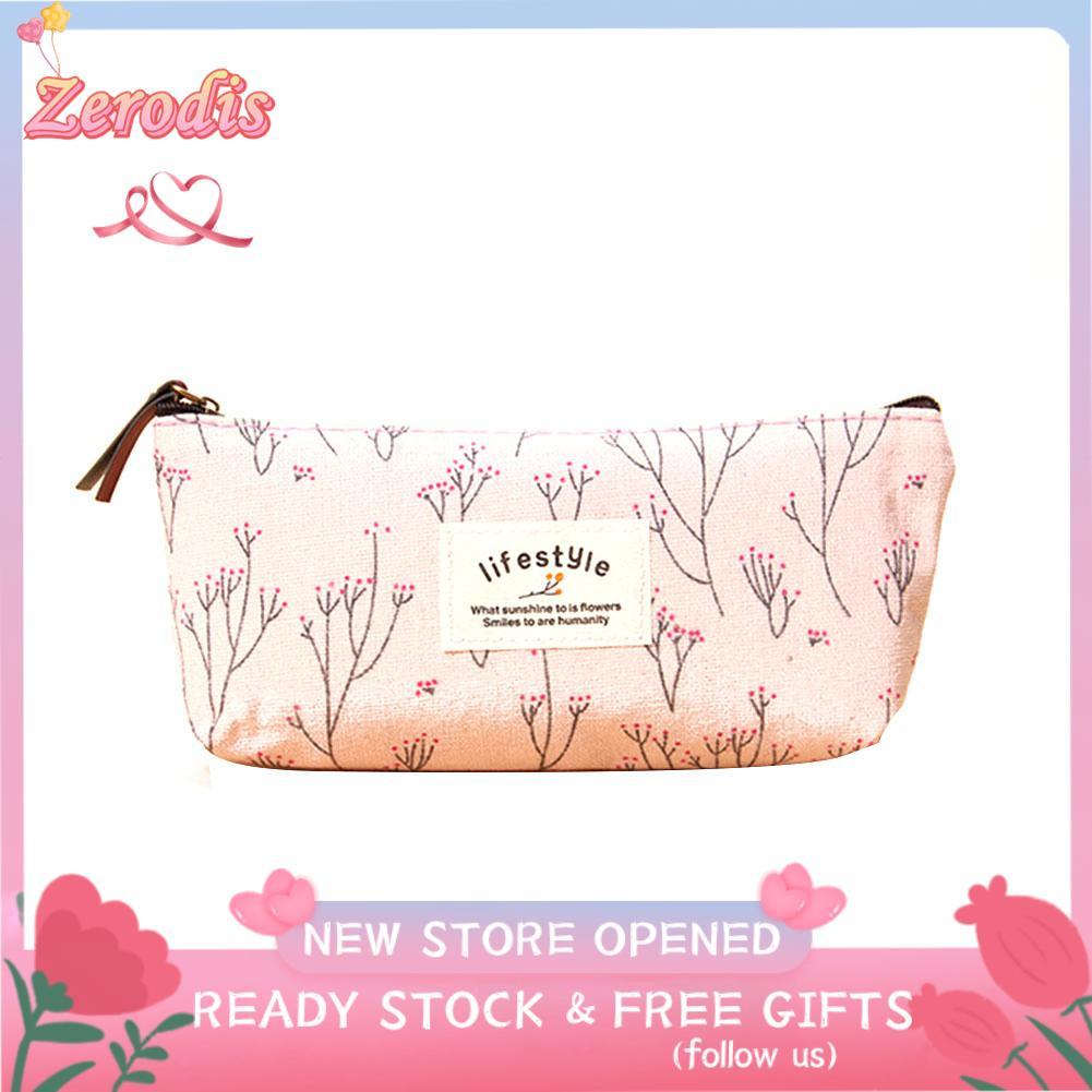 Zerodis ZJchao Sweet Floral Print Vải lanh Túi đựng bút Hộp đựng bút chì Hộp sắp xếp lưu trữ văn phò