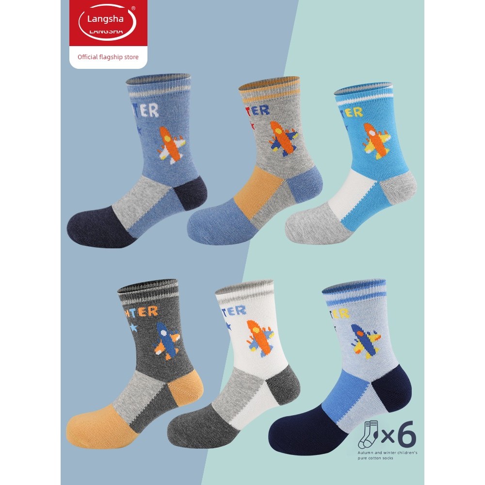 tất dài cho bé gái tất chân cho bé gái Tất trẻ em Langsha tất cotton mẫu xuân thu 100% cotton cho bé