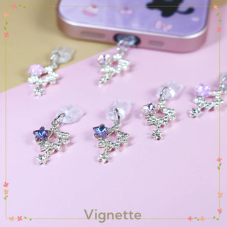 [Vignette] - COD Điện thoại di động Cắm bụi Rỗng Shining Diamond Star Cặp đôi cổng sạc Mặt dây chuyền