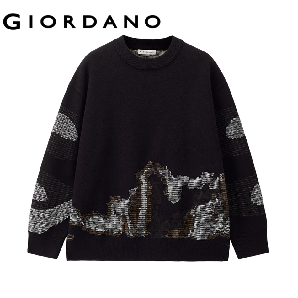 GIORDANO MEN Contrast camouflage jacquard sweater 18055822