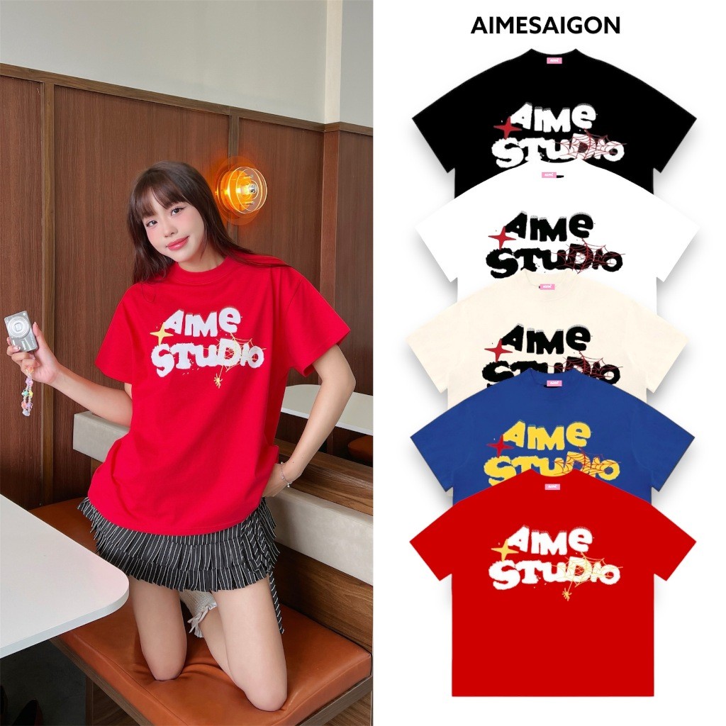 (COD) Áo Thun Big Boxy AIMÉ Cotton Cổ Tròn Nam Nữ ""SPIDERMAN"" - Aimesaigon Unisex Menswear Kem