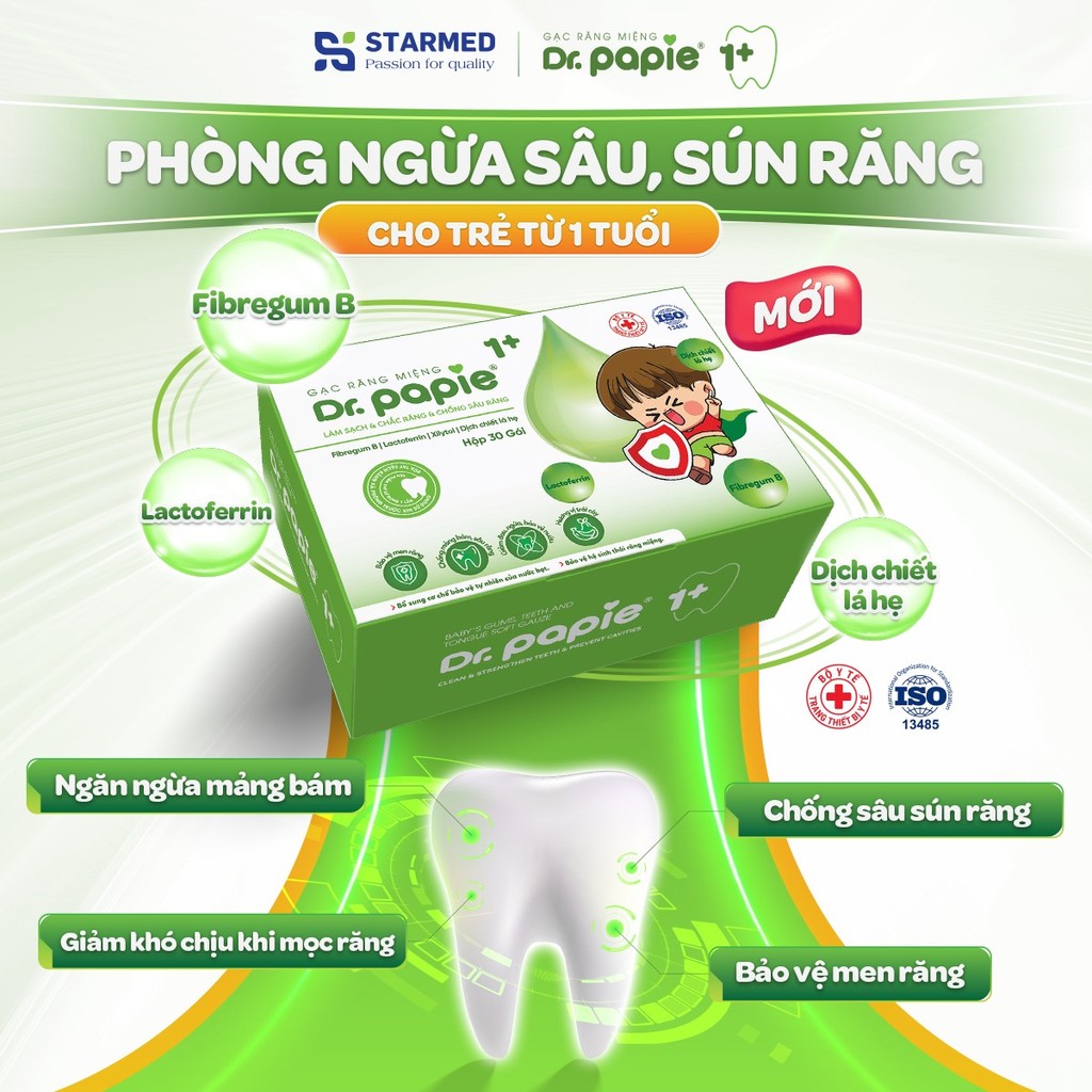 Gạc Rơ Lưỡi Dr.Papie 1+ Làm Sạch Răng, Lưỡi, Nướu, Phòng Chống Sâu Răng Cho Bé
