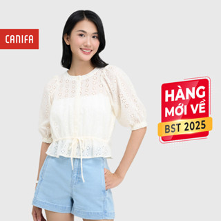  Áo kiểu nữ CANIFA tay lửng phối ren bo eo chất liệu mềm mại 6TO25S006 