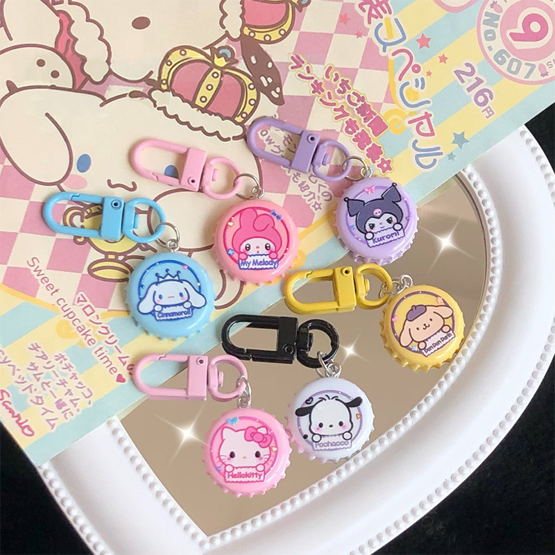 Kawaii Sanrio Resin Creativity Bottle Cap Pendant Keychain Bags Hanging Ornament