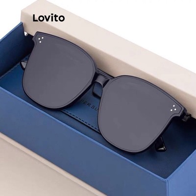 Lovito Phong cách thường ngày Kính râm thông thường Kính râm cơ bản trơn dành cho nữ LNA32246 (Đen)