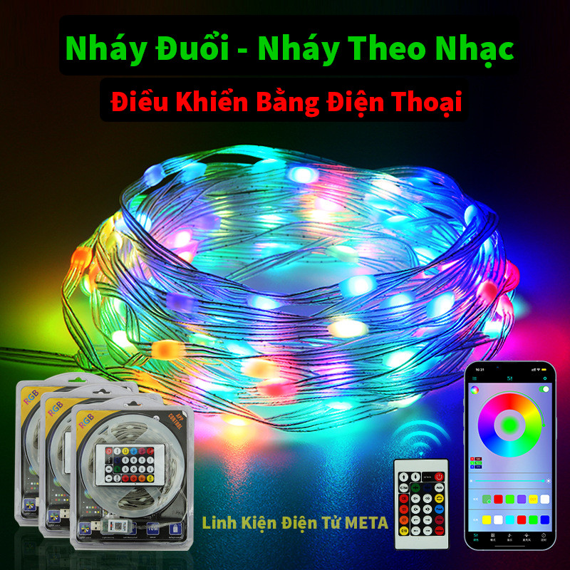 Cuộn Led dây RGB 16 triệu màu, Led nháy theo nhạc, Led nháy đuổi dài 10m điều khiển bằng điện thoại 