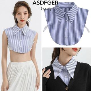 Áo sơ mi nữ cổ giả dây rút, họa tiết sọc xanh, cổ áo có thể tháo rời