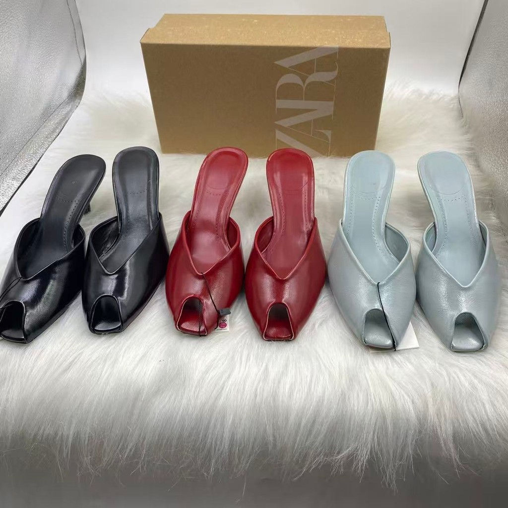 ZARA 2025Summer French Square Toe Peep Toe Mules Fashion Versatile