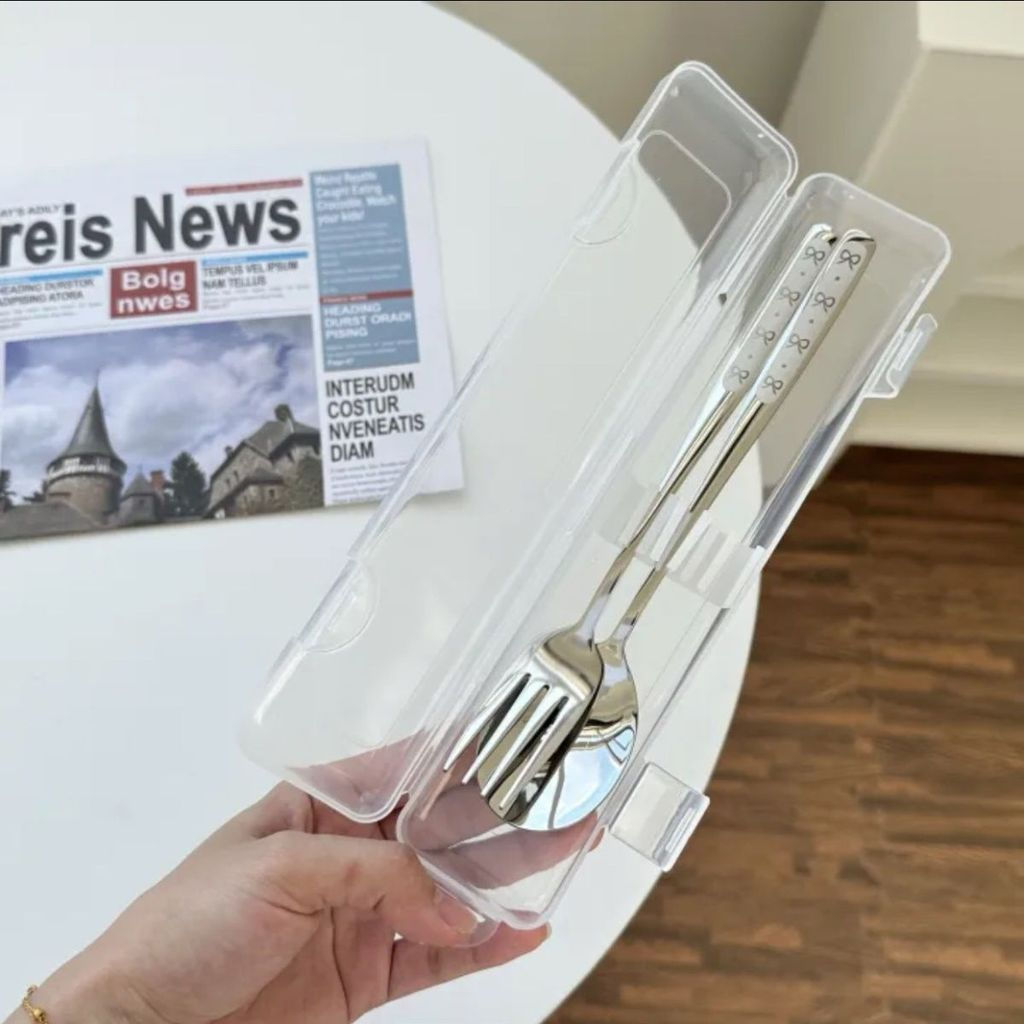 New Product#Authentic304Stainless Steel Spoon and Chopstick Set Portable Box Cutlery Three-Piece Set