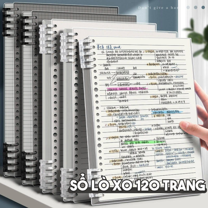 Vở còng học sinh A5 B5, thay ruột giấy kẻ ngang, bìa nhựa pastel, 120 trang, khuyết còng thiết kế dễ