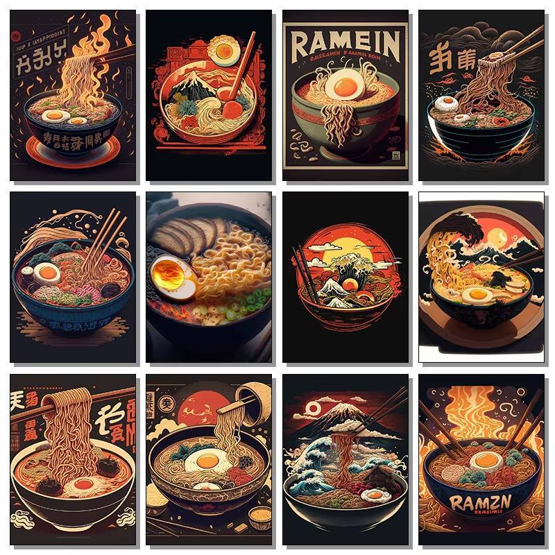Thực Phẩm Nhật Bản Ramen Mì Poster Nhà Bếp Nghệ Thuật Canvas Tranh Và In Hình Nghệ Thuật Treo Tường 