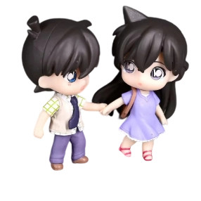 Conan Shinichi Kudo & Ran Mouri Chibi Century Handshake Classic Scene Case Figurine Desktop Model Hì