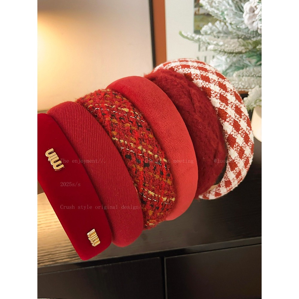 Băng đô cao cấp đầu lâu mùa thu đông băng đô màu đỏ
