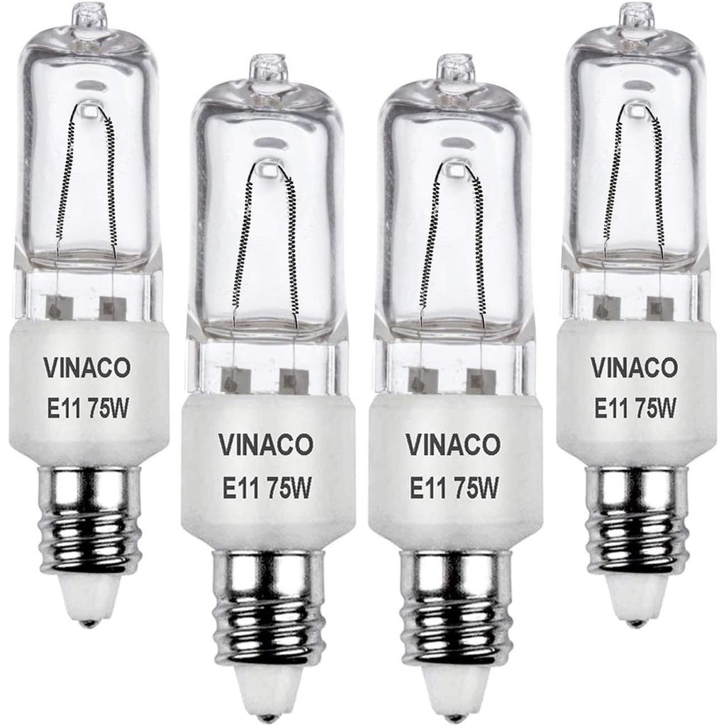 Bóng đèn VINACO E11, Bóng đèn Halogen JDE11 120V 75W, Đế nến Mini T4, Đầu ra cao 1150lm, Trắng ấm 27