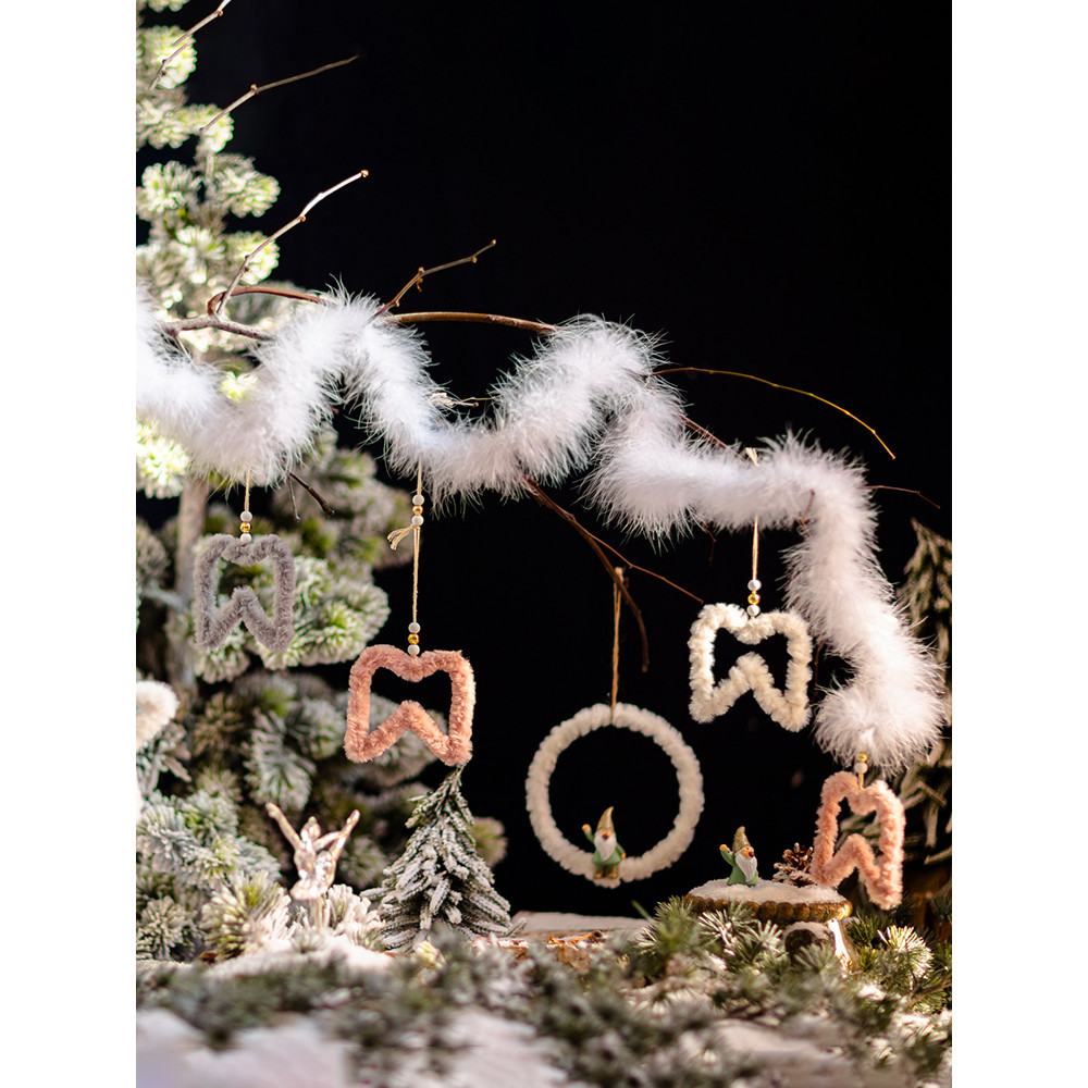 Juhan Lông Vũ Dải Ánh Sáng Trang Trí Cây Giáng Sinh Đồ Trang Trí Lông Đà điểu Mặt Dây Chuyền LED Dạ 