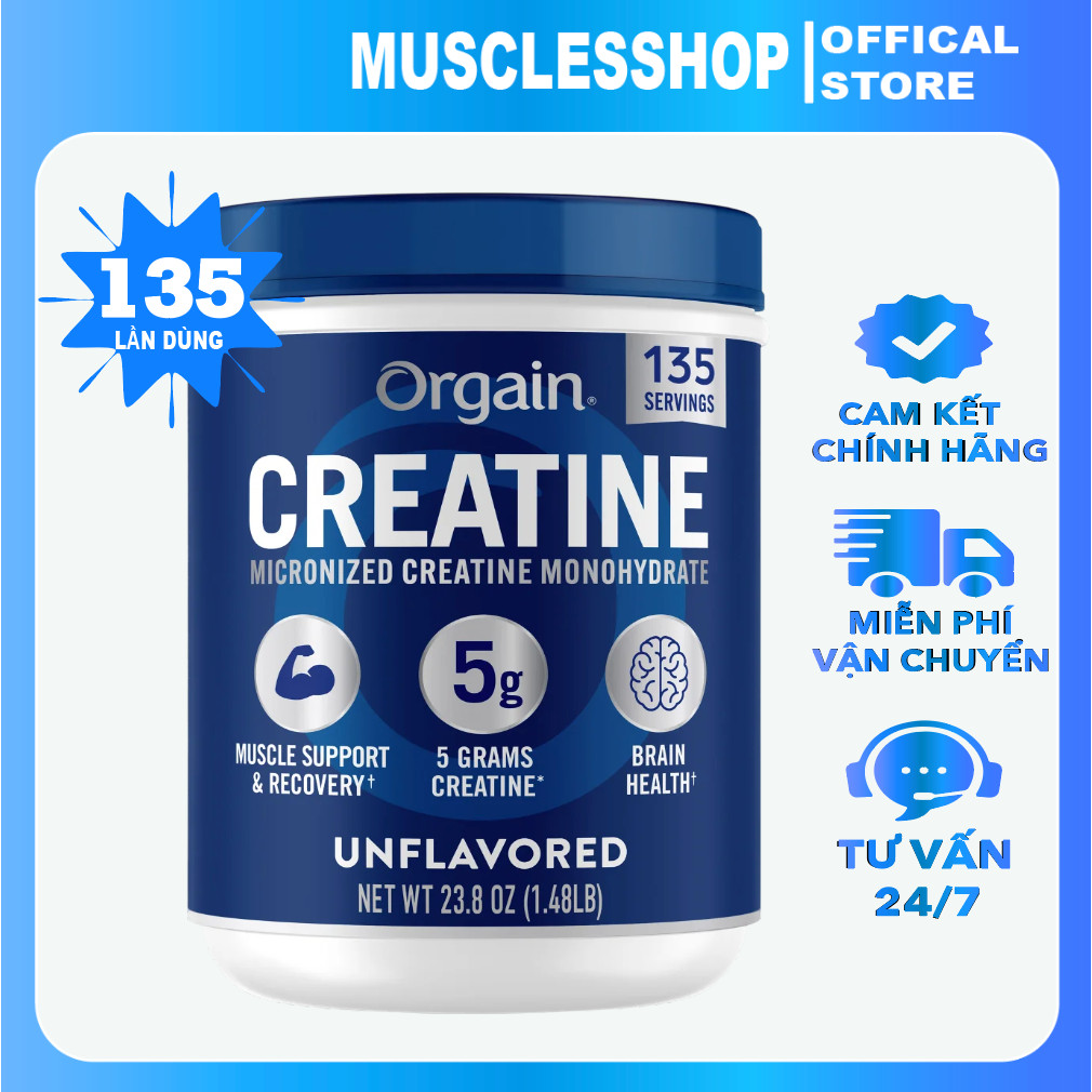 Bột Orgain Creatine (675G) Micronized Creatine Monohydrate, Tăng Sức Mạnh, PUMP Cơ Tập Luyện