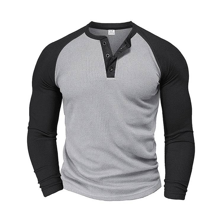 Autumn and Winter New Men's Long-Sleeved T-shirt American Style Loose Heavy Fashion Brand Henley Shi