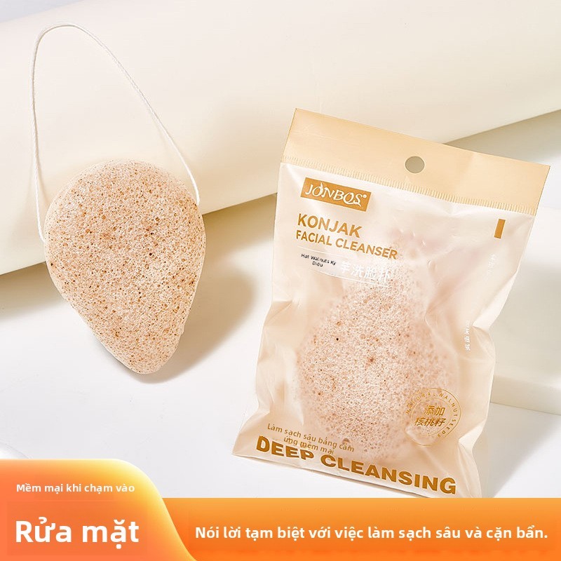 JONBOS Konjac Face Wash Puff Sponge Natural Walnut Seed Cleaning Puff Seaweed Sponge Deep Face Clean