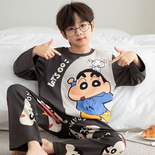  Bộ đồ ngủ bé trai Shin 2025 – Set áo dài tay & quần dài cotton mỏng dễ thương thoáng khí mùa thu 