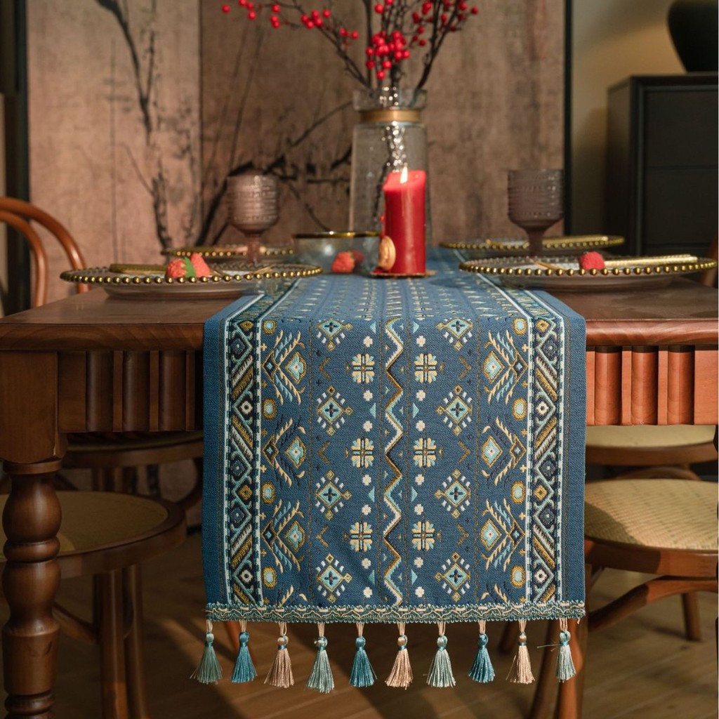 American Table Runner Blue Diamond Stripe Jacquard Tea Runner TV Bàn ăn Trang trí đám cưới