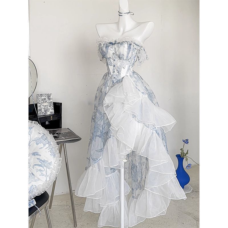 Váy hoa xanh nữ Váy dài Lolita 2025