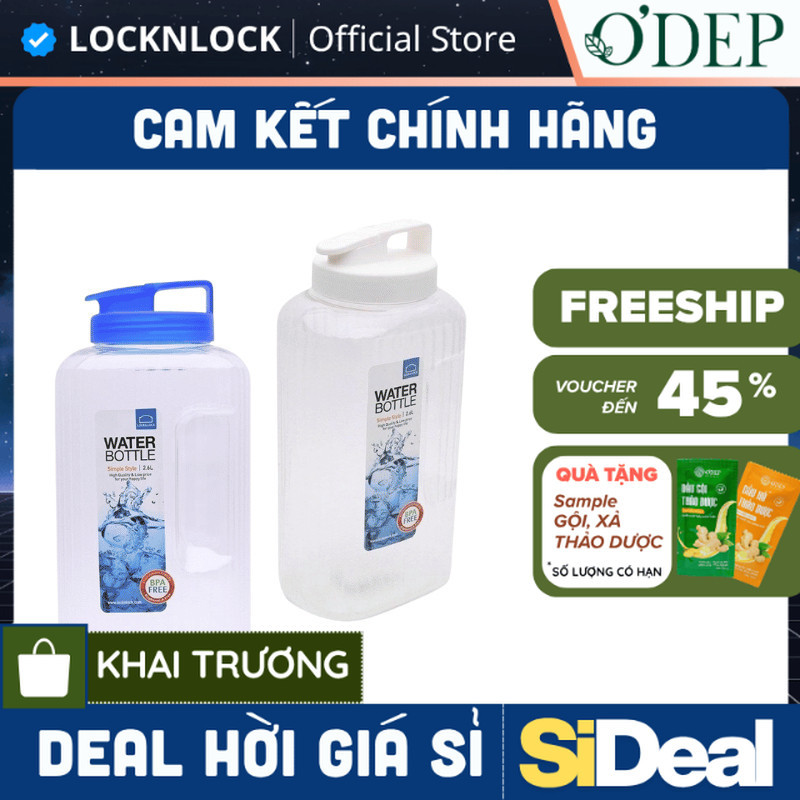 Bình nước LocknLock Aqua nhựa Pet 2.6L  độ bền cao, nắp đậy kín, dễ cầm nắm Chính hãng  HAP739 - SIDEAL SIO