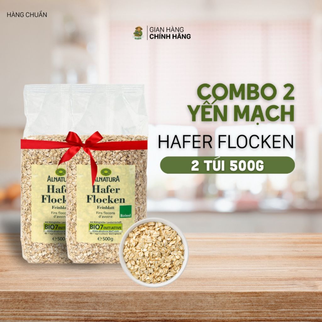 COMBO 2 Túi Yến mạch Hafer Flocken Bio Alnatura Đức Cán Vỡ | Nông Sản Vị Quê
