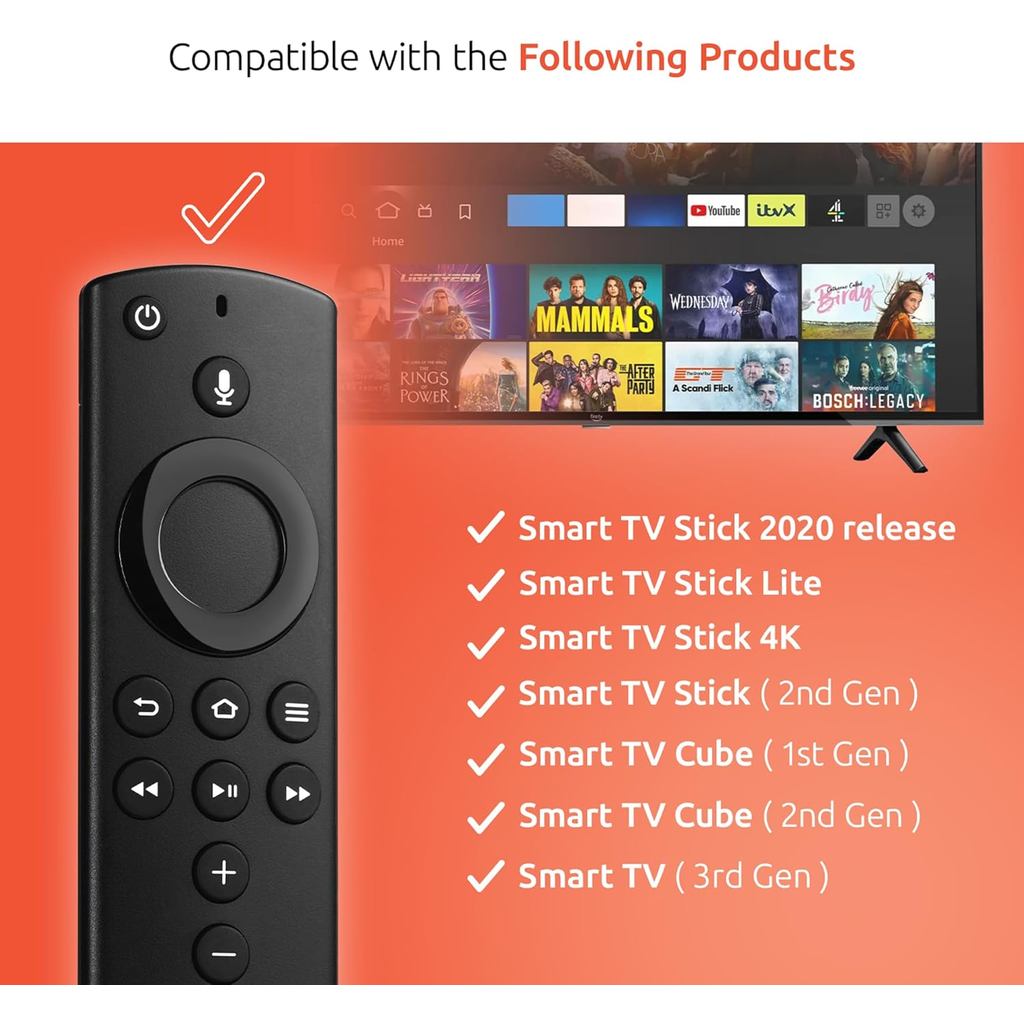 Điều khiển từ xa thay thế Phù hợp cho TV Stick thông minh (thế hệ thứ 2), TV Stick 4K, TV Stick Lite