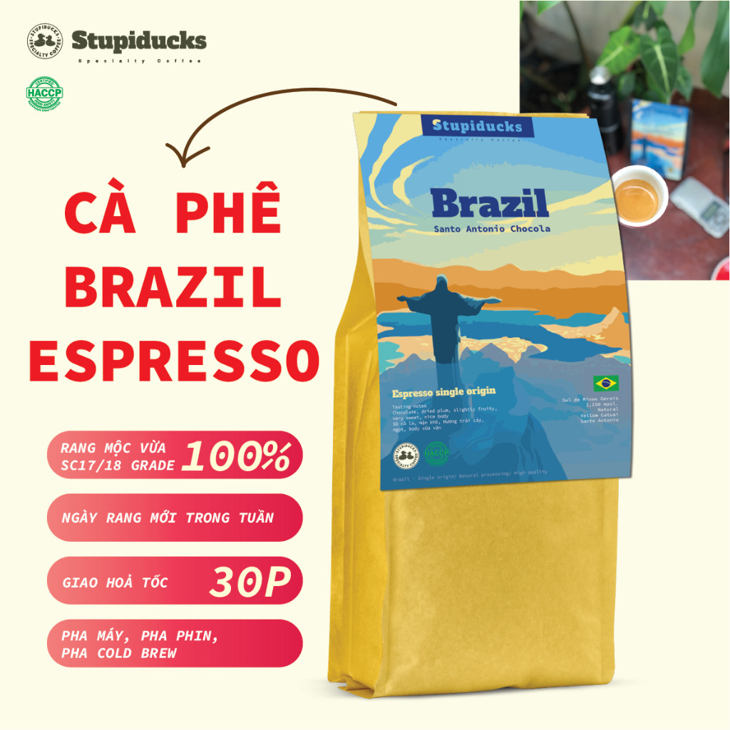 Stupiducks Đà Lạt - ( Túi lớn) Cà phê Brazil Arabica rang đậm vừa Espresso ngọt hậu