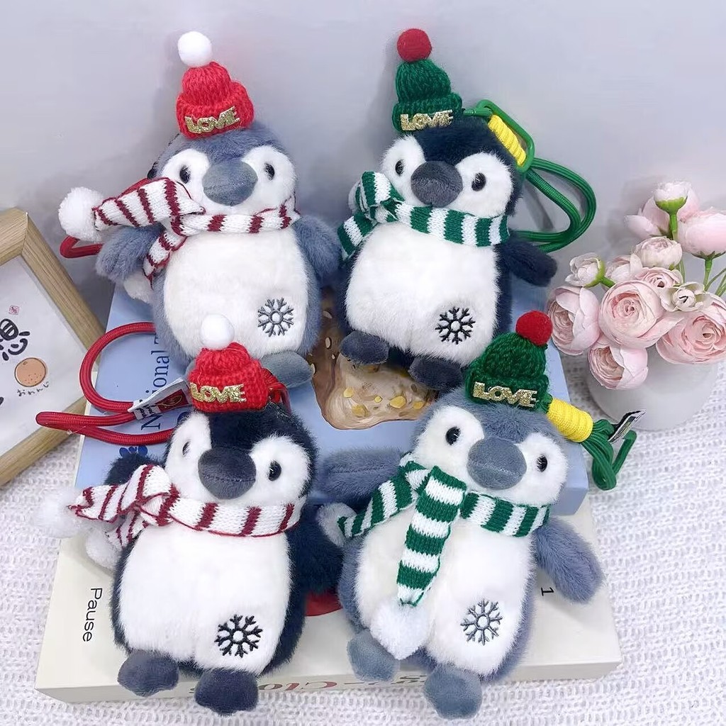 Winter Christmas Hat Scarf Penguin Plush Doll Pendant Cute Crossdress Penguin Doll Keychain Bag Orna