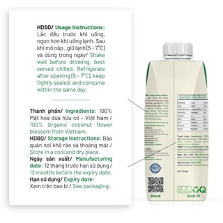 Mật hoa dừa tươi organic sokfarm 330ml mật hoa dừa tươi tiệt trùng UHT hộp giấy 330ml