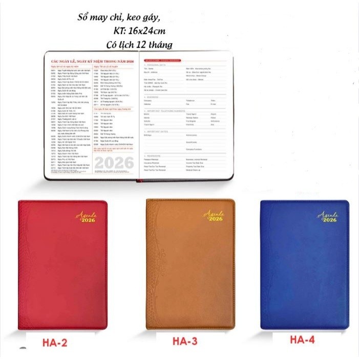 LỊCH TẾT 2026 SỔ TAY AGENDA 2026 - KT: 14 x 26 CM - SỔ TAY BÌA DA - SỔ CÓ LỊCH 2026 (CALENDAR)
