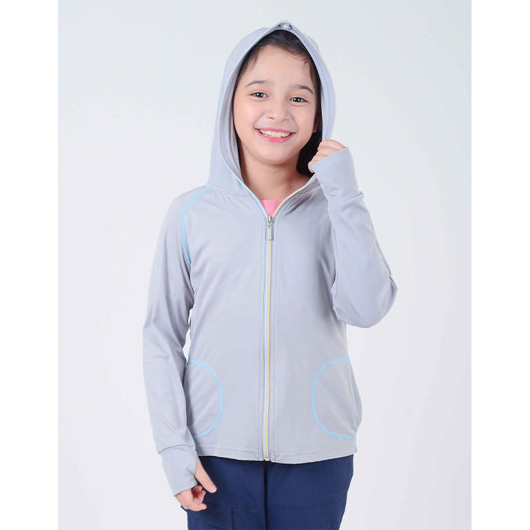 Áo khoác chống nắng trẻ em UV100 AA81076 dây kéo cao che mặt