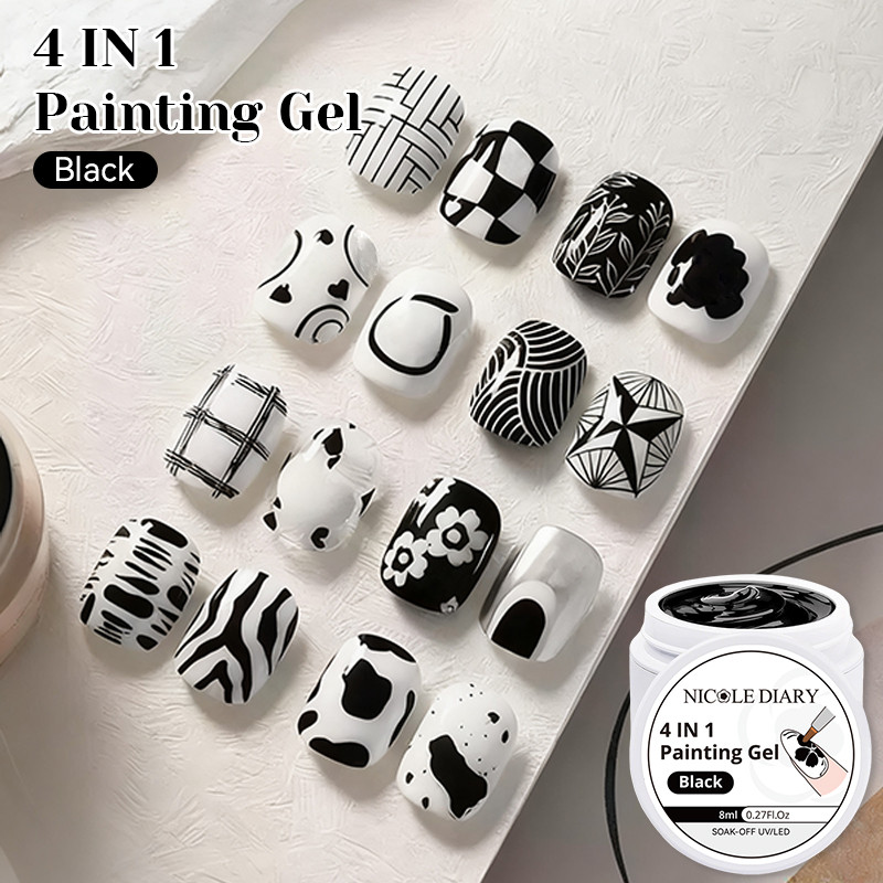 NICOLE DIARY 4 TRONG 1 Tranh Gel Móng Tay Đen Trắng Muti Chức Năng Tranh Thiết Kế Chà Bột Móng Tay G