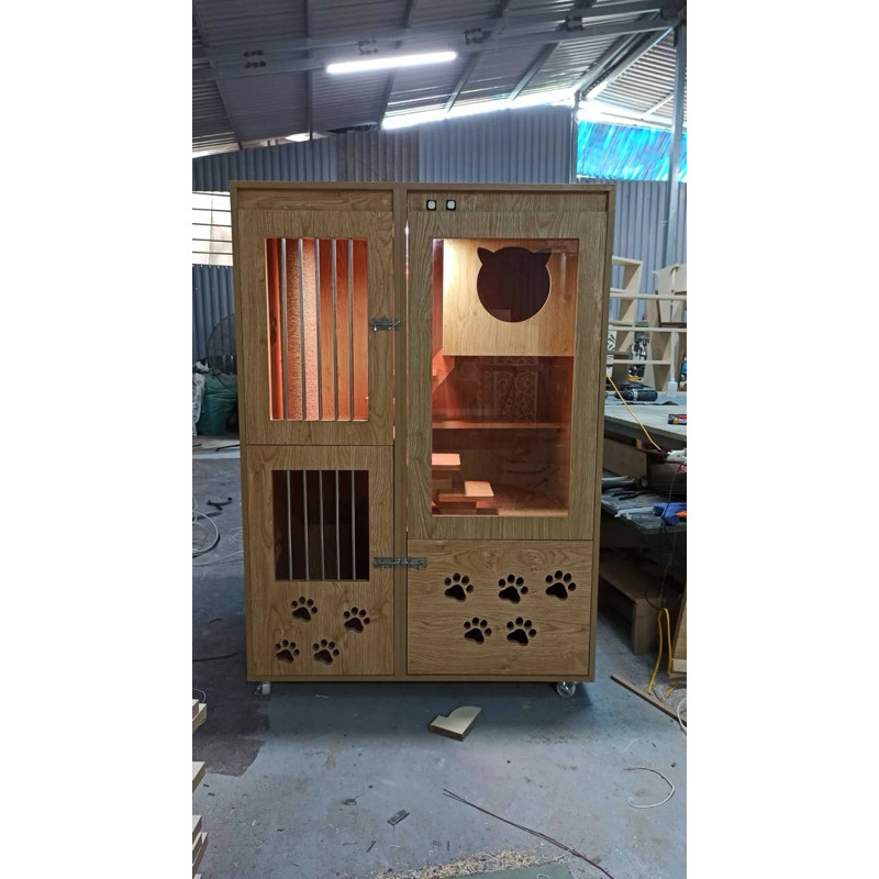 Chuồng mèo gỗ MDF cốt xanh chống ẩm, Nhà mèo, Lồng mèo, Nhà thú cưng giá xưởng  hàng lắp sẵn